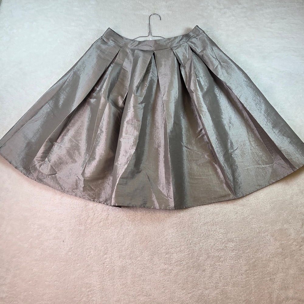 Rag Therapy Metallic Silver Pleated Midi Skirt Large Shimmer A-Line High Waist
